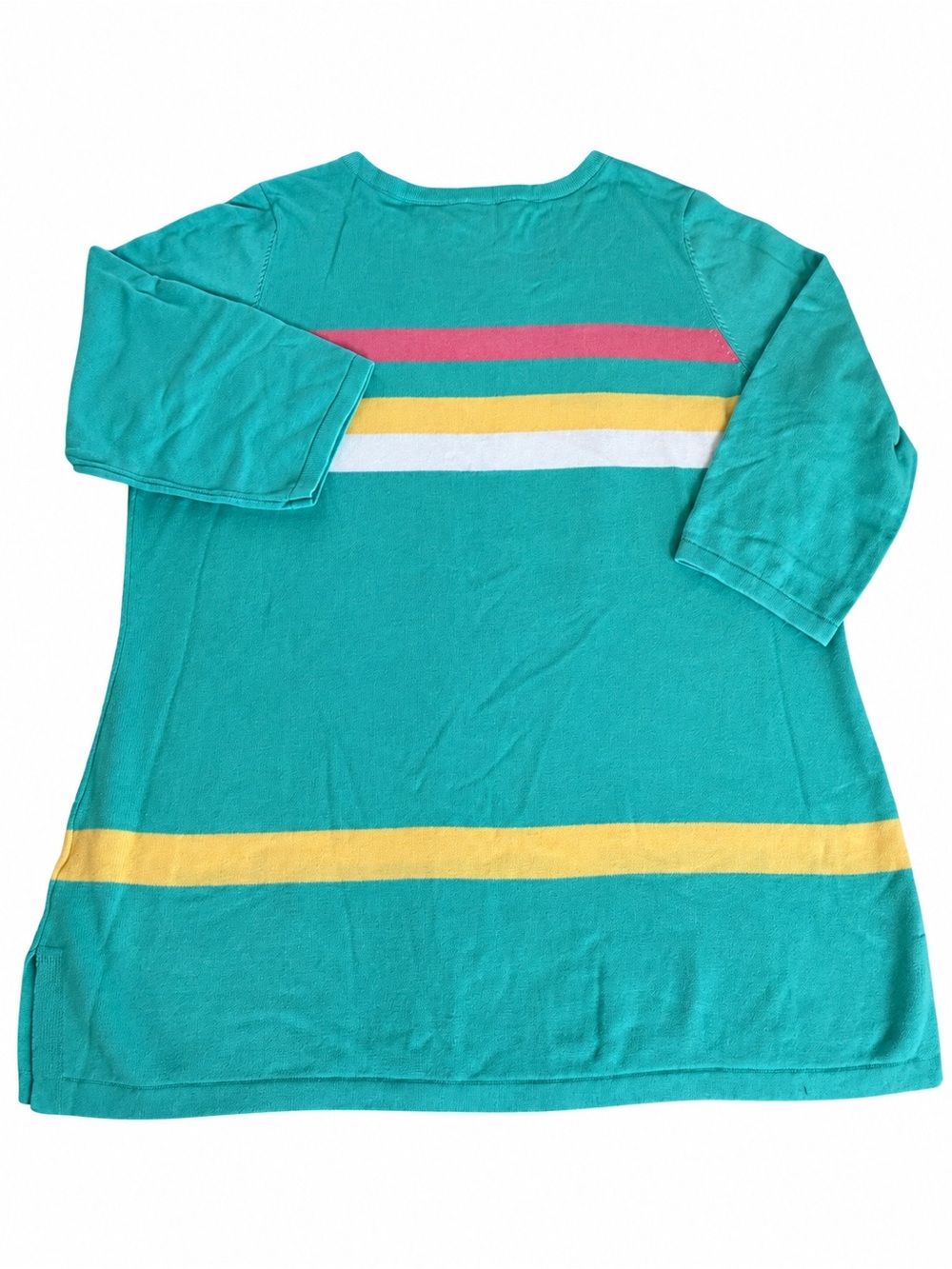 Belle by Kim Gravel Teal Knit Top with Pink, Yellow & White Stripes